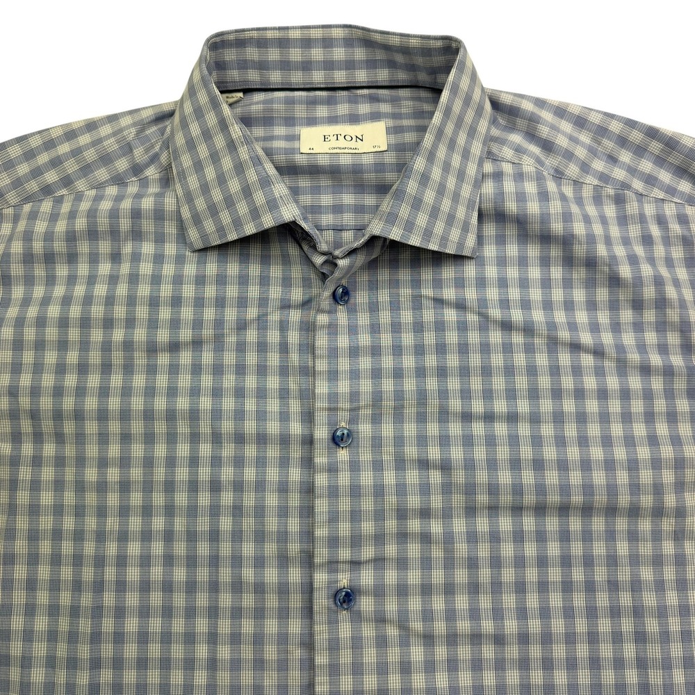 ETON Dress Shirt Mens 17.5 34/35 Blue Check Long Sleeve Button Up Cotton Romania